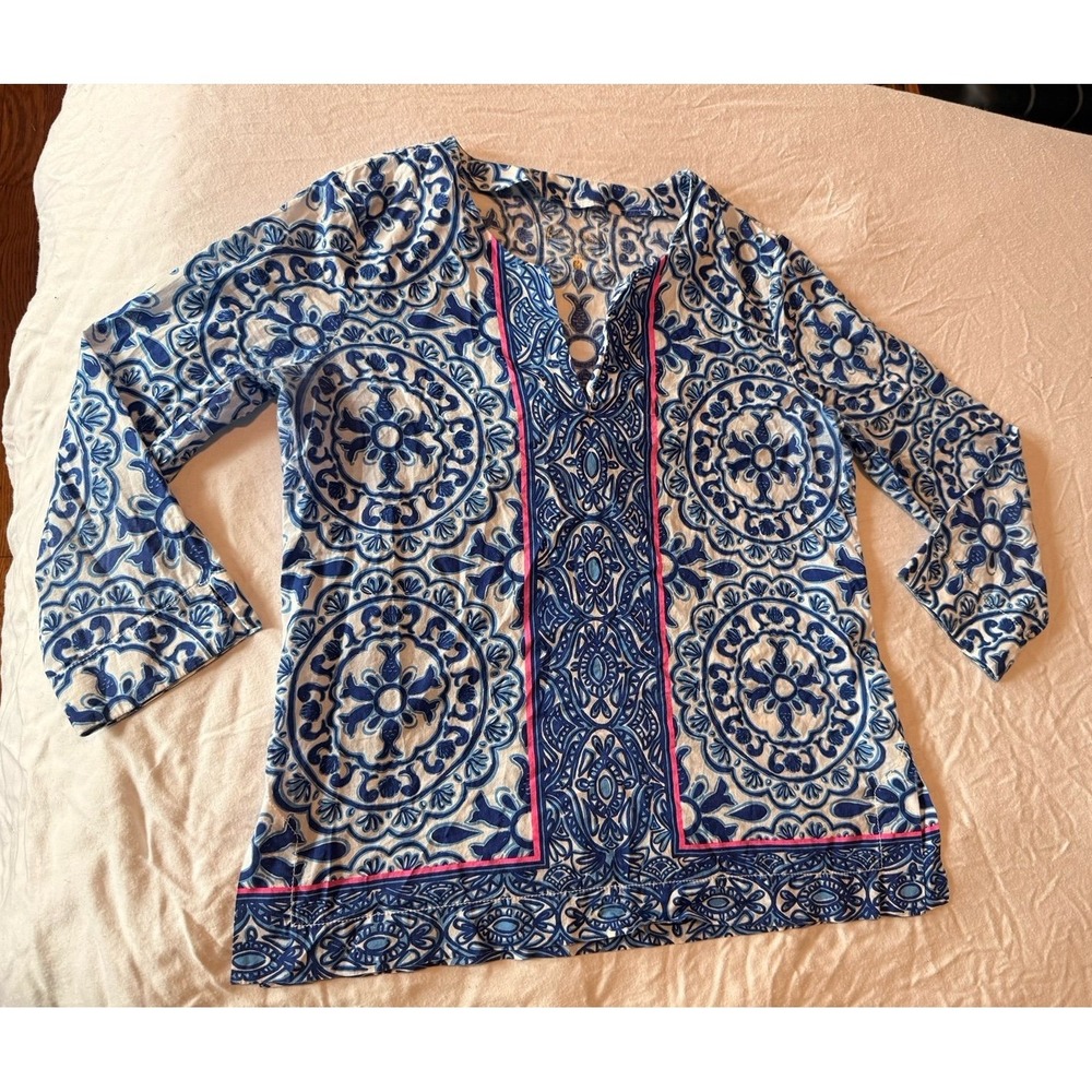 Lilly Pulitzer Amelia island tunic top blouse‎ resort white pooling around med